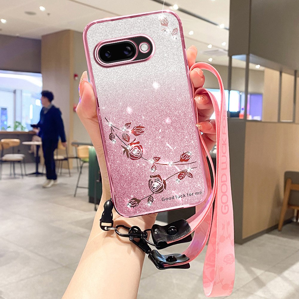RHINESTONE GLITTER VRTNICA ROSE GOLD Z VRVICO OVITEK ZA GOOGLE PIXEL 9A