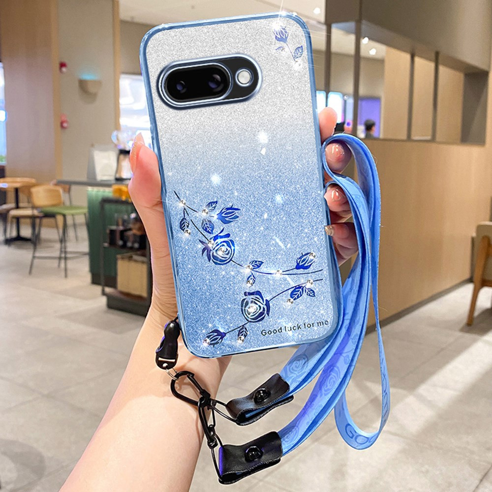 RHINESTONE GLITTER VRTNICA MODER Z VRVICO OVITEK ZA GOOGLE PIXEL 9A
