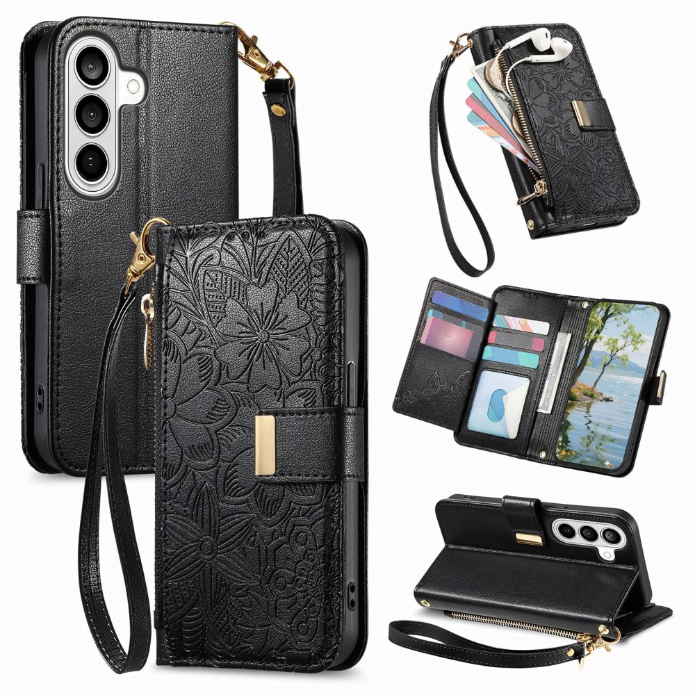 ZIPPER WALLET ODTIS CVETOV ČRN ETUI ZA SAMSUNG GALAXY S26 PLUS