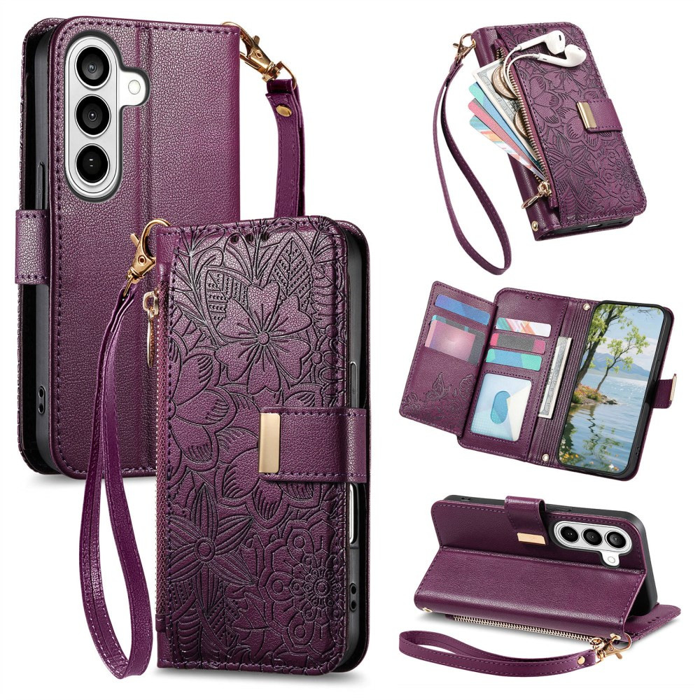 ZIPPER WALLET ODTIS CVETOV VIJOLIČEN ETUI ZA SAMSUNG GALAXY A37 5G