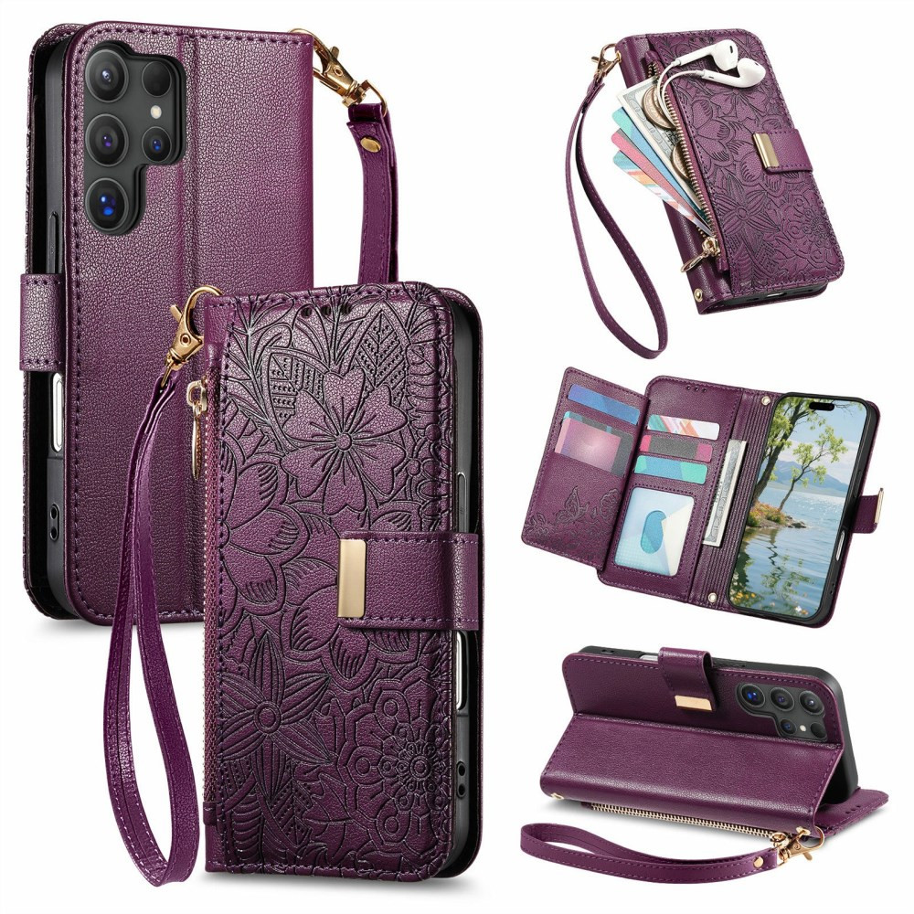 ZIPPER WALLET ODTIS CVETOV VIJOLIČEN ETUI ZA SAMSUNG GALAXY S26 ULTRA