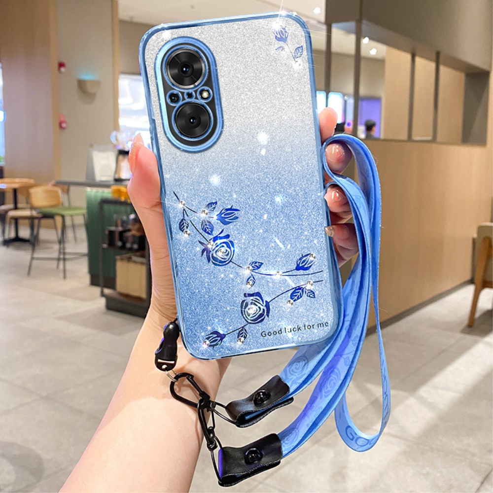 RHINESTONE GLITTER VRTNICA MODER Z VRVICO OVITEK ZA HUAWEI NOVA 9 SE / HONOR 50 SE