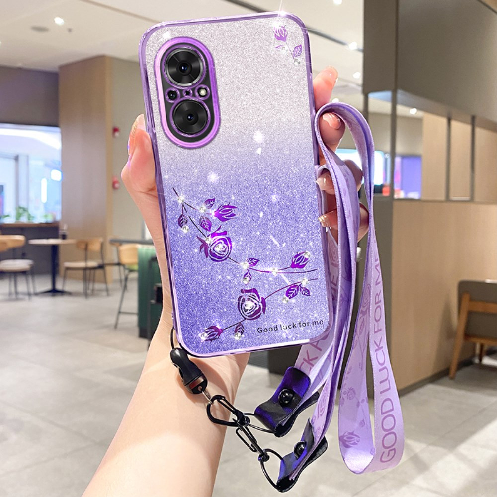 RHINESTONE GLITTER VRTNICA VIJOLIČNI Z VRVICO OVITEK ZA HUAWEI NOVA 9 SE / HONOR 50 SE