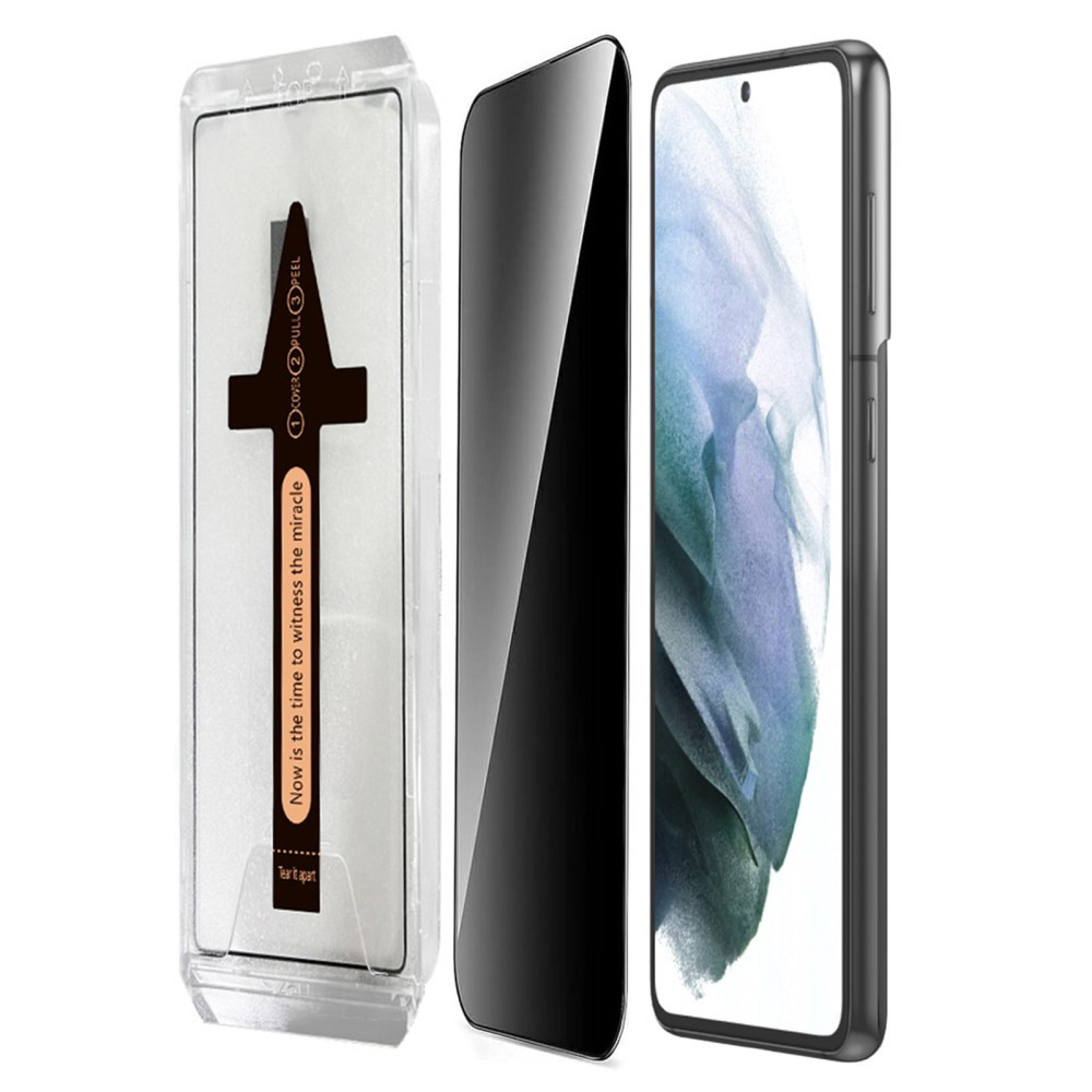 SAMSUNG GALAXY S21 FIT KALJENO STEKLO S POTISKOM ČRN - ANTI-SPY